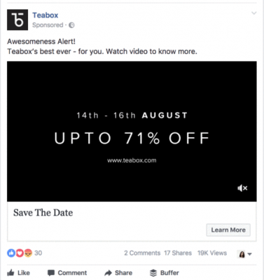 Facebook advertentie Teabox