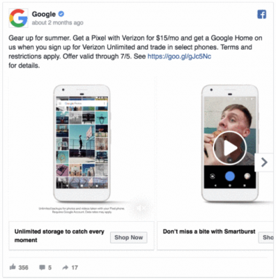 Facebook advertentievoorbeeld Google