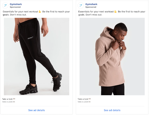 Facebook-advertenties van Gymshark